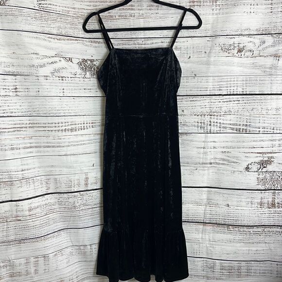 Mo:vint New York Dress Womens Sz Small velvet Black spaghetti strap Boho Gothic - Picture 3 of 12